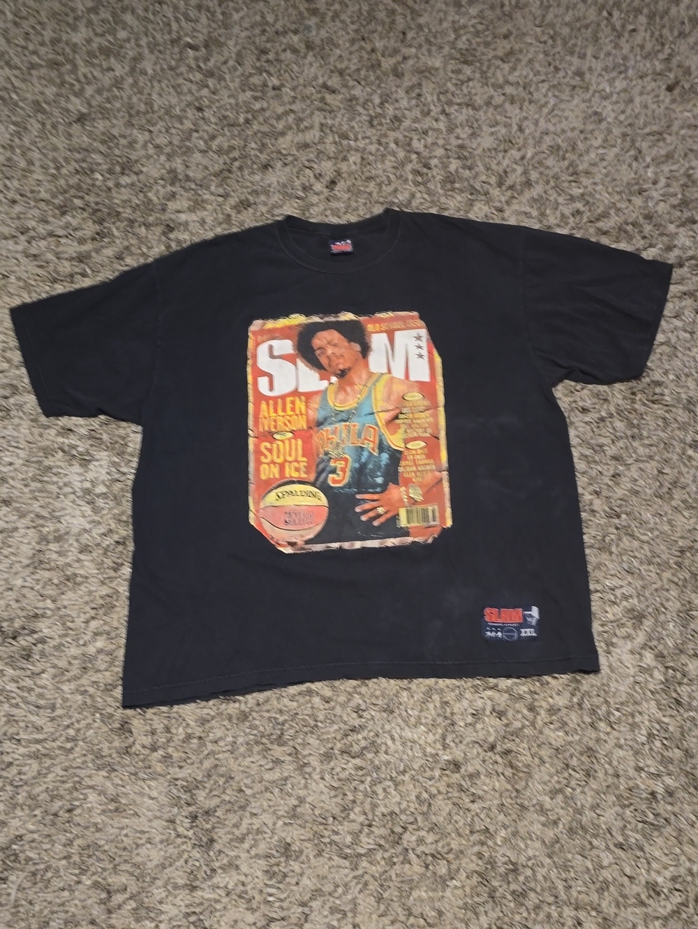 Spalding Black Short Sleeve Tee with Retro Slam Magazine Graphic